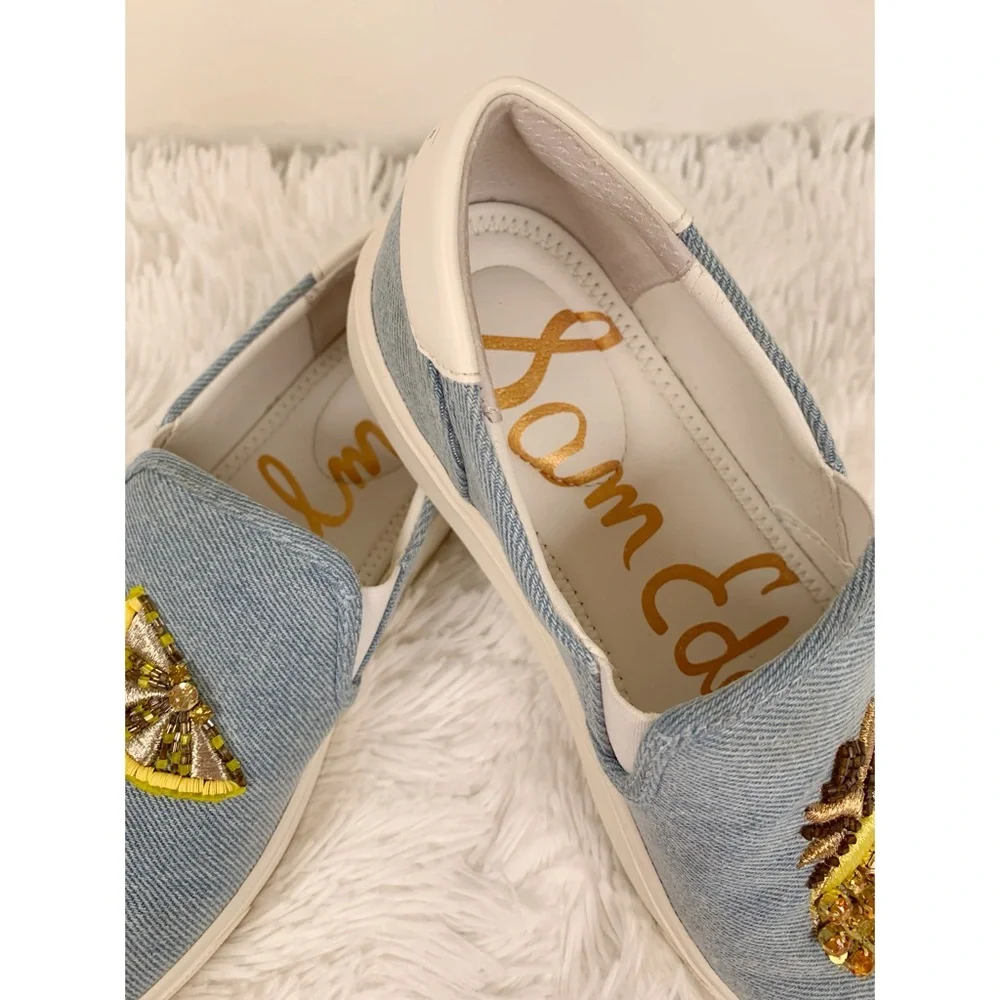 Sam Edelman Embroidered Denim Slip-On Sneakers - Picture 5 of 10